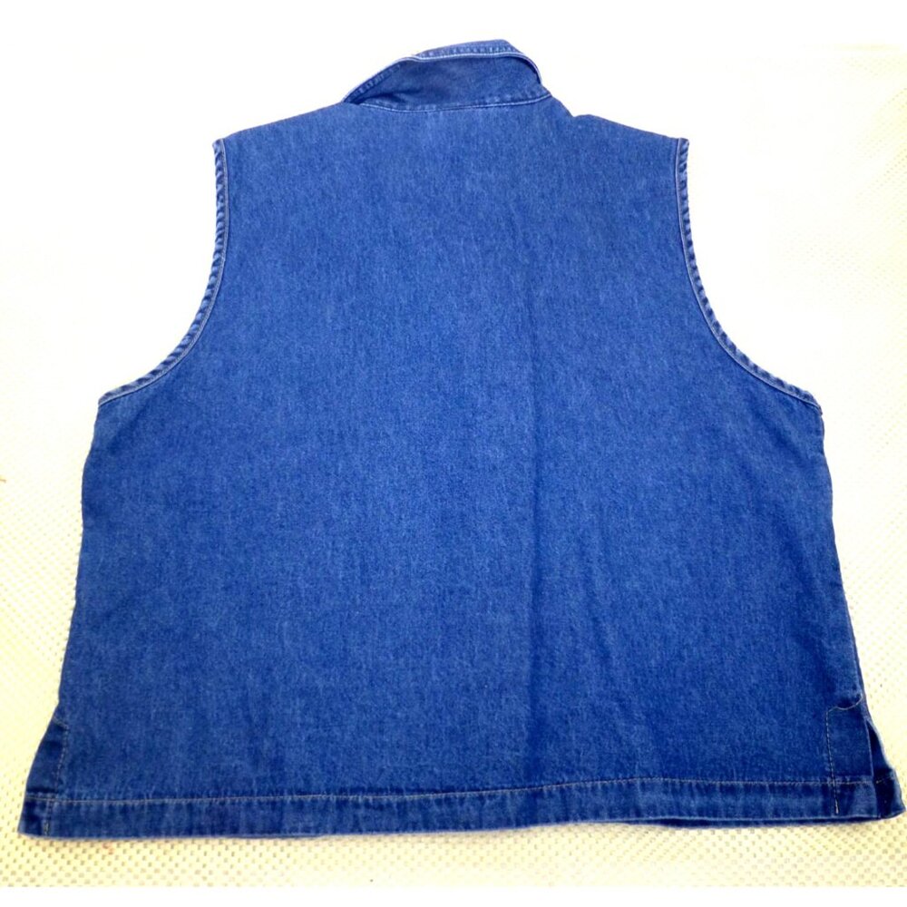 VTG Saint Germain Womens Denim Vest XL Button Front Embroidered Stitching Pocket - Picture 12 of 12